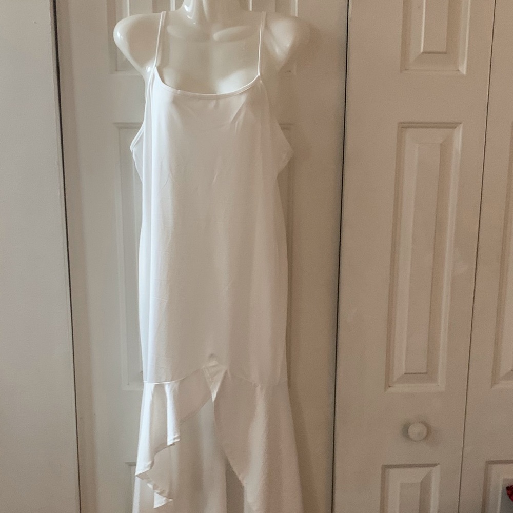 WHITE HI LOW SPAGHETTI STRAP RUFFLE DRESS - Picture 7 of 8